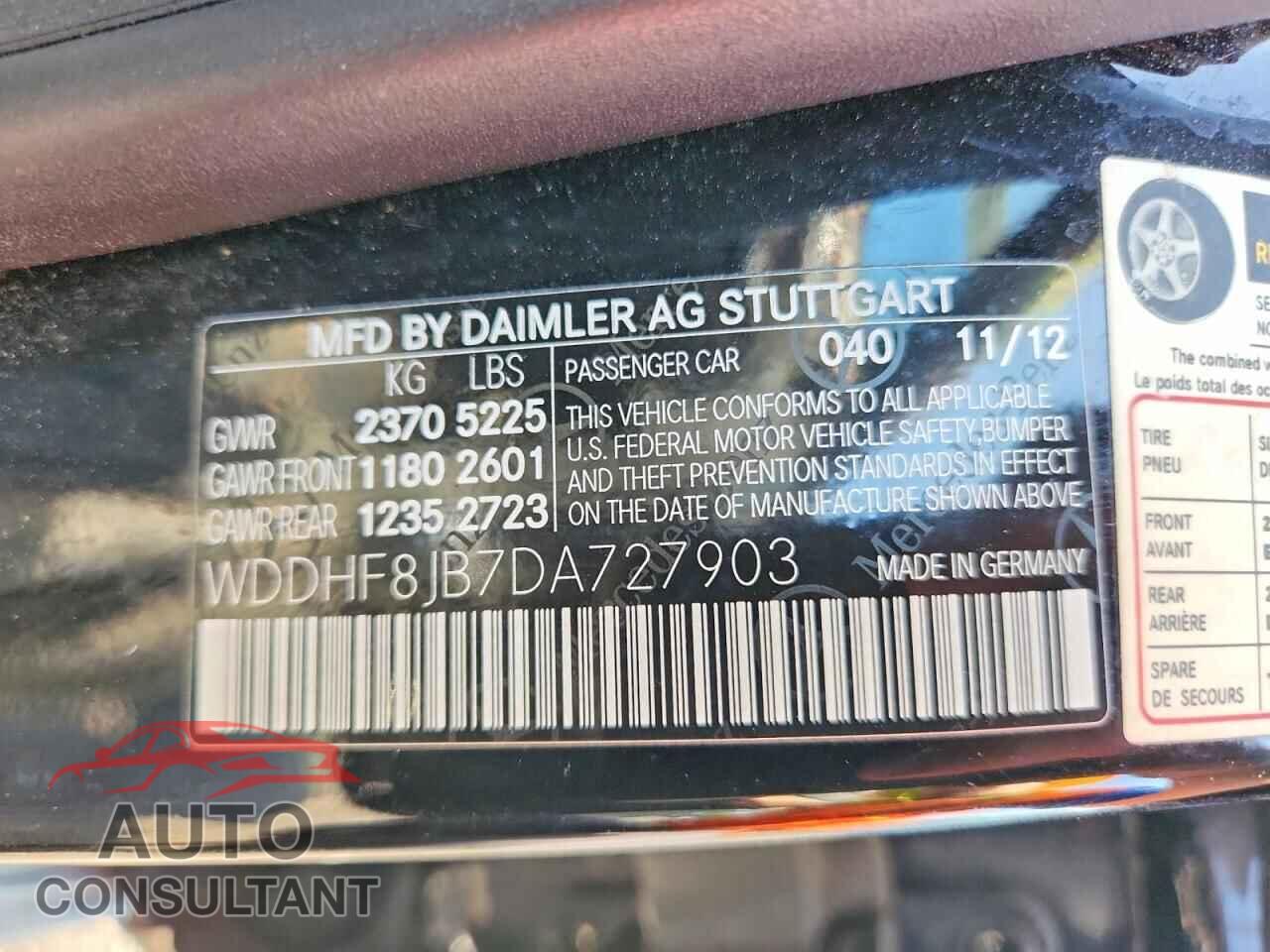 MERCEDES-BENZ E-CLASS 2013 - WDDHF8JB7DA727903