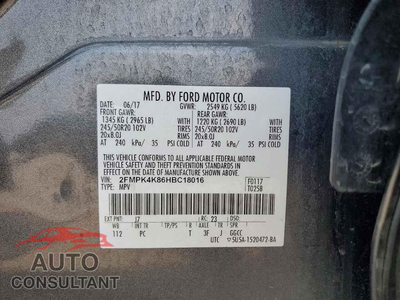 FORD EDGE 2017 - 2FMPK4K86HBC18016