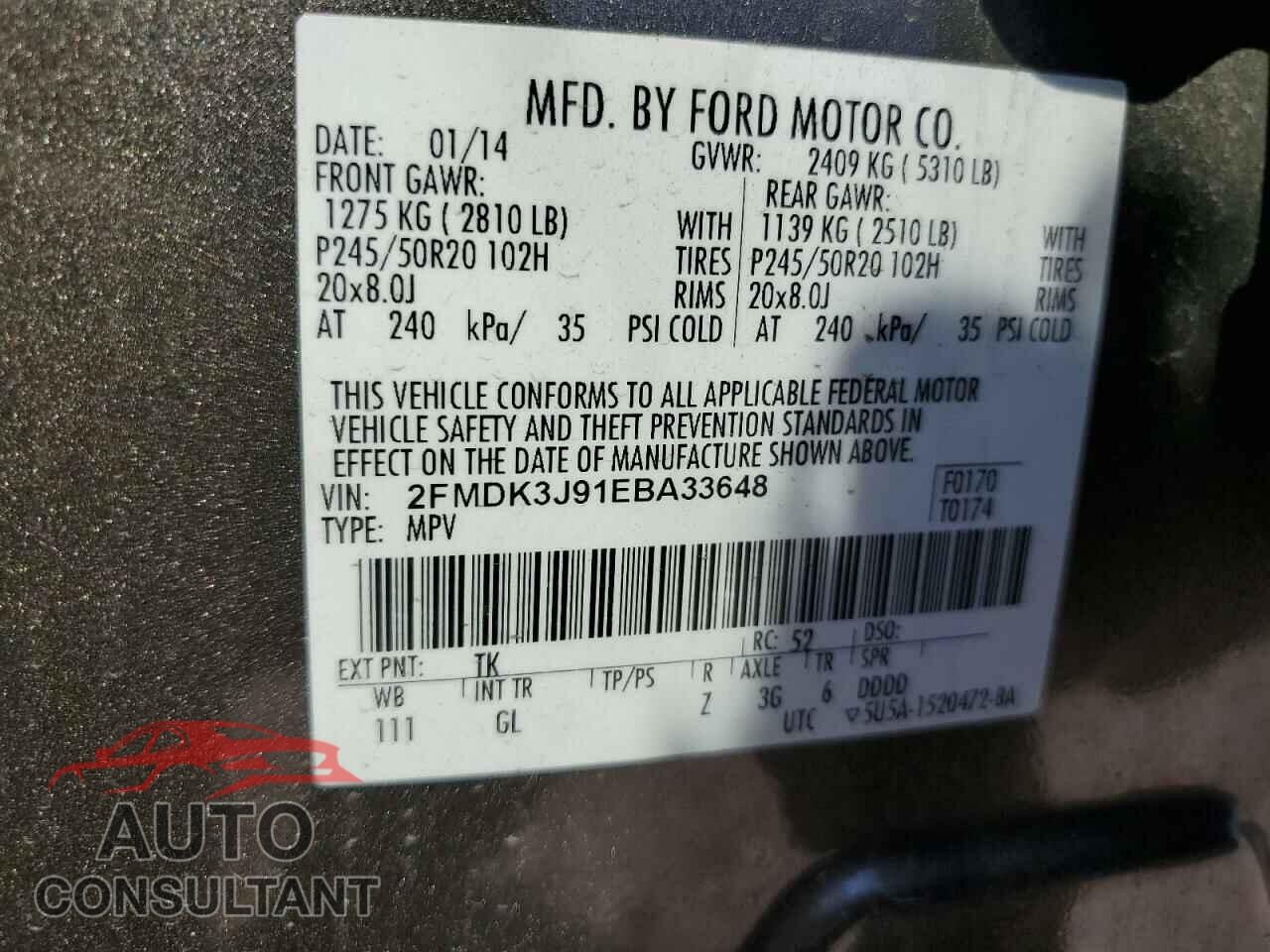 FORD EDGE 2014 - 2FMDK3J91EBA33648