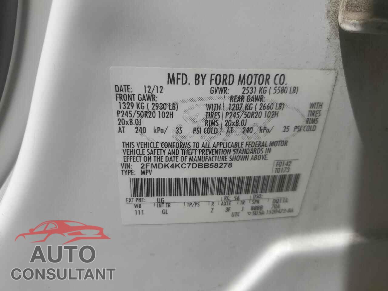 FORD EDGE 2013 - 2FMDK4KC7DBB58278