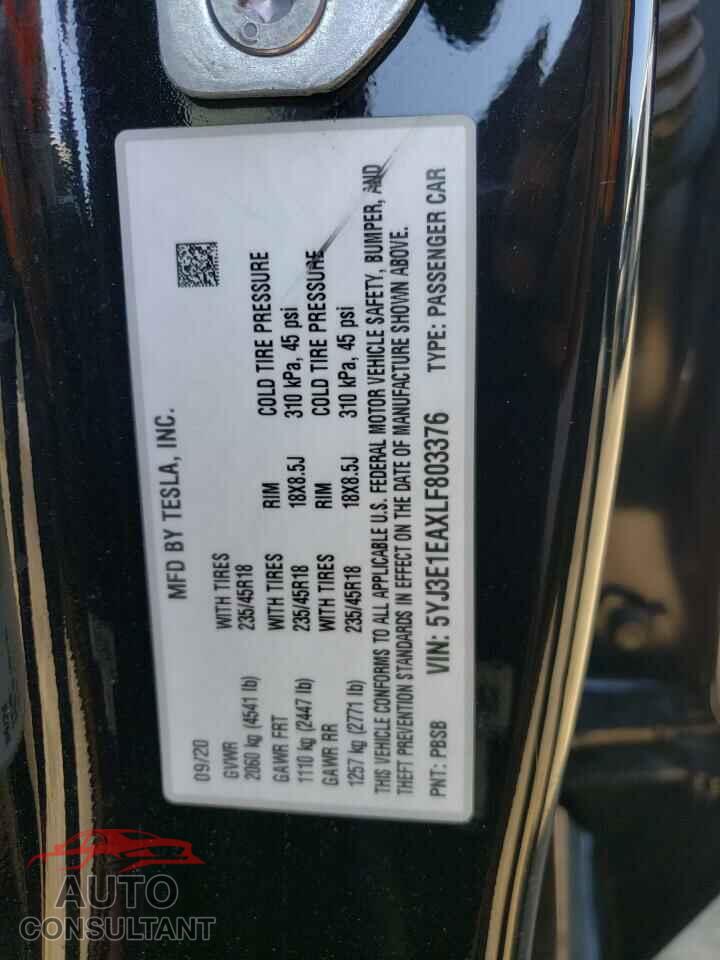 TESLA MODEL 3 2020 - 5YJ3E1EAXLF803376