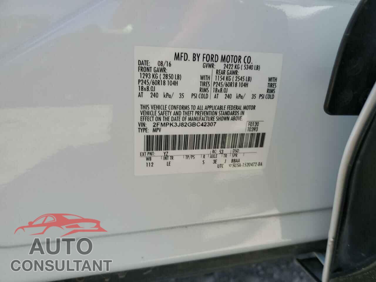 FORD EDGE 2016 - 2FMPK3J82GBC42307