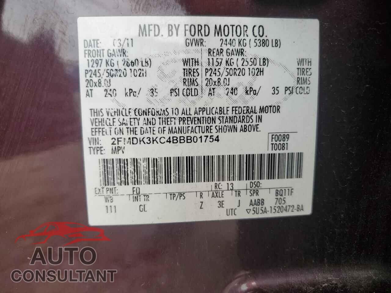 FORD EDGE 2011 - 2FMDK3KC4BBB01754