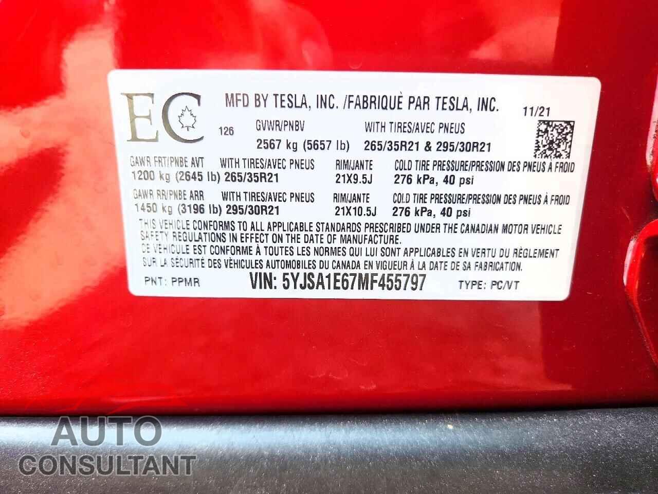 TESLA MODEL S 2021 - 5YJSA1E67MF455797