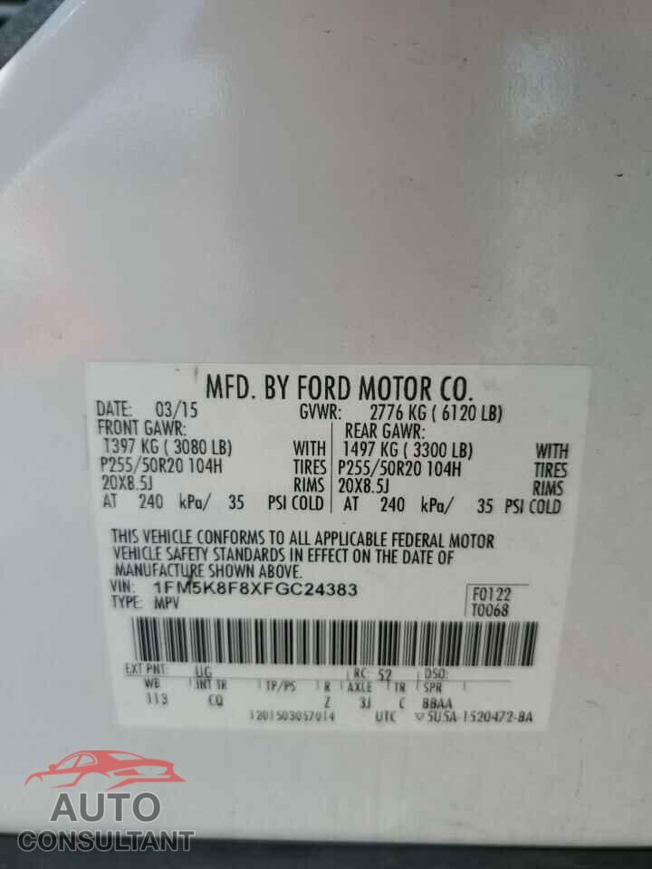 FORD EXPLORER 2015 - 1FM5K8F8XFGC24383