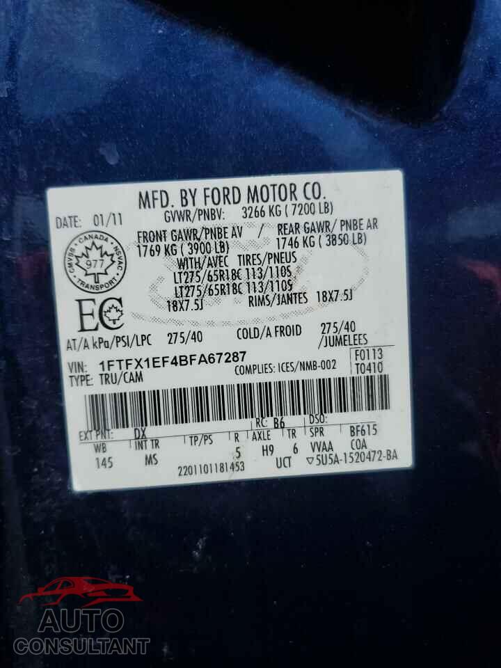 FORD F-150 2011 - 1FTFX1EF4BFA67287