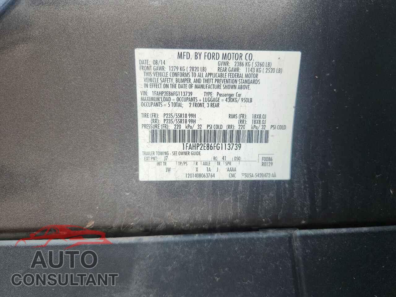 FORD TAURUS 2015 - 1FAHP2E86FG113739