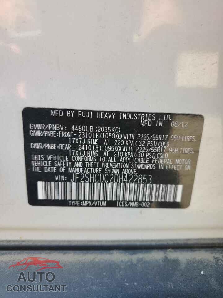 SUBARU FORESTER 2013 - JF2SHCDC2DH422853