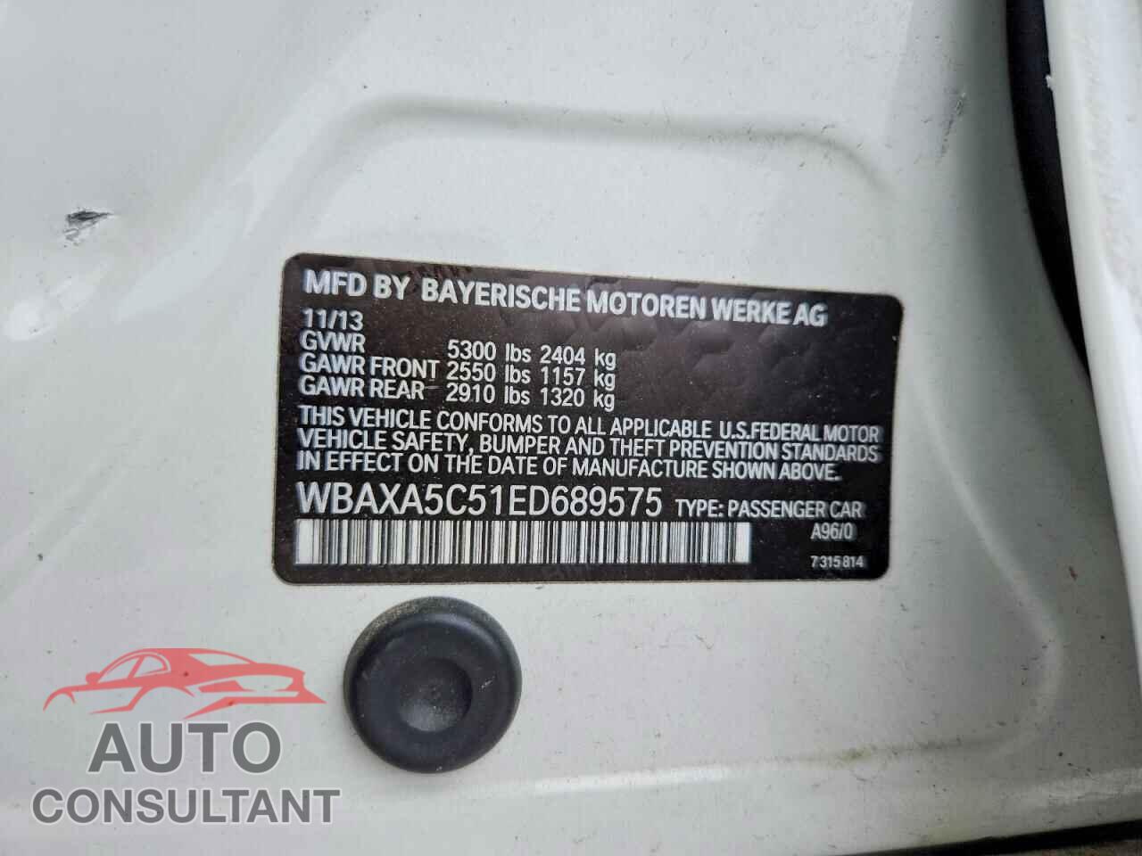 BMW 5 SERIES 2014 - WBAXA5C51ED689575