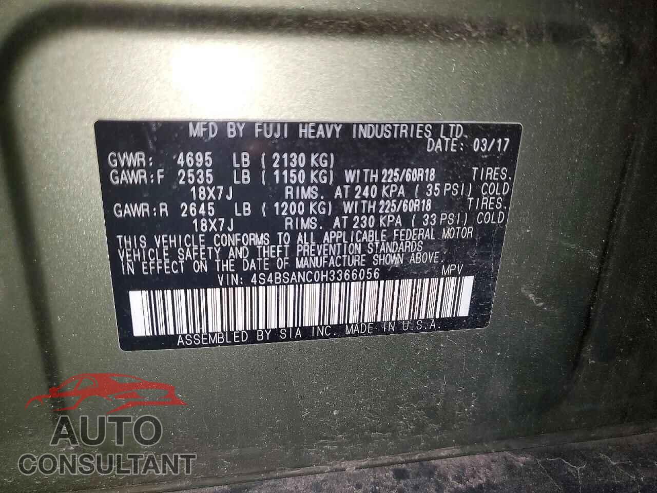 SUBARU OUTBACK 2017 - 4S4BSANC0H3366056