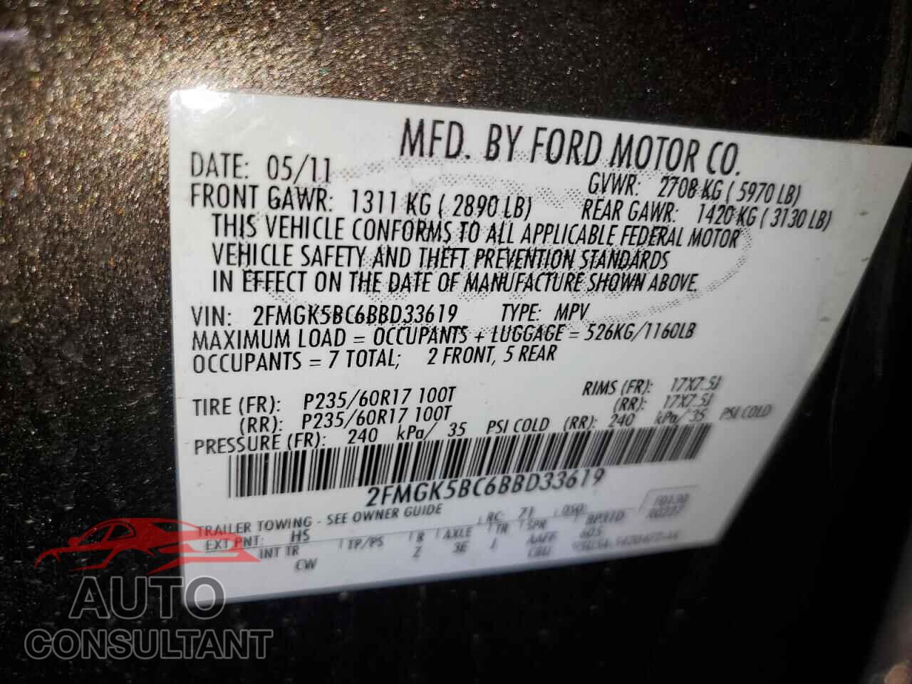 FORD FLEX 2011 - 2FMGK5BC6BBD33619