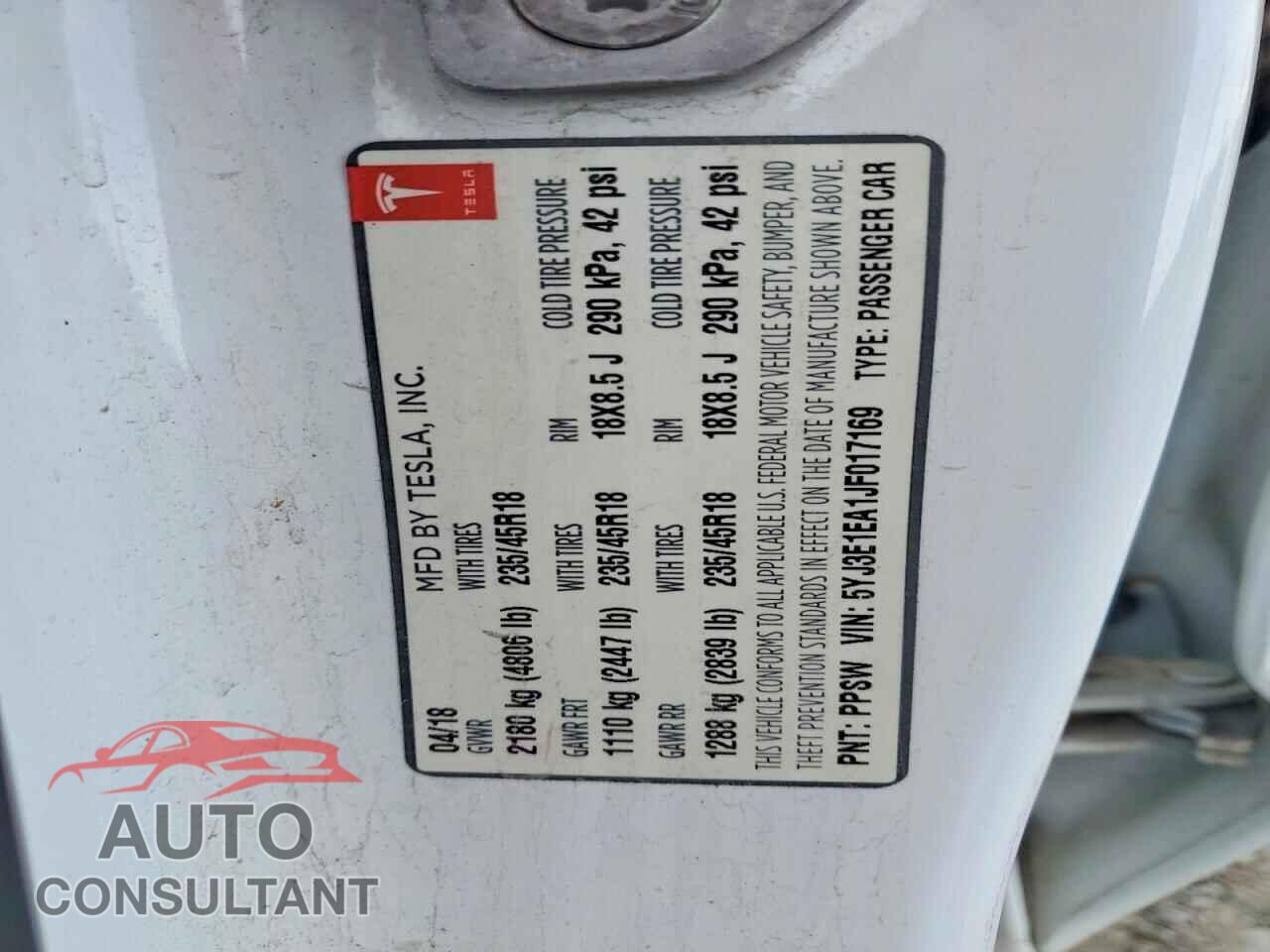TESLA MODEL 3 2018 - 5YJ3E1EA1JF017169