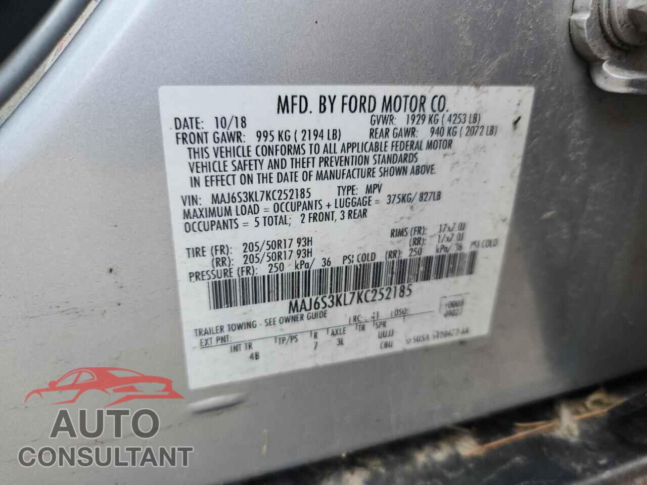 FORD ECOSPORT 2019 - MAJ6S3KL7KC252185