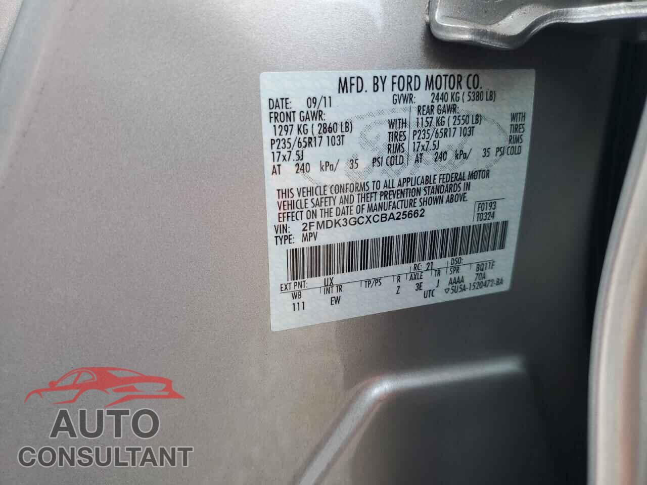 FORD EDGE 2012 - 2FMDK3GCXCBA25662