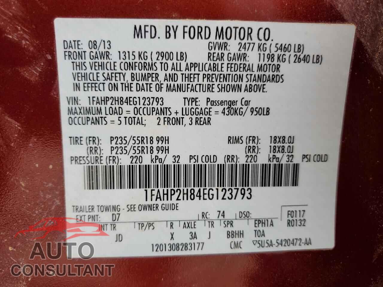 FORD TAURUS 2014 - 1FAHP2H84EG123793