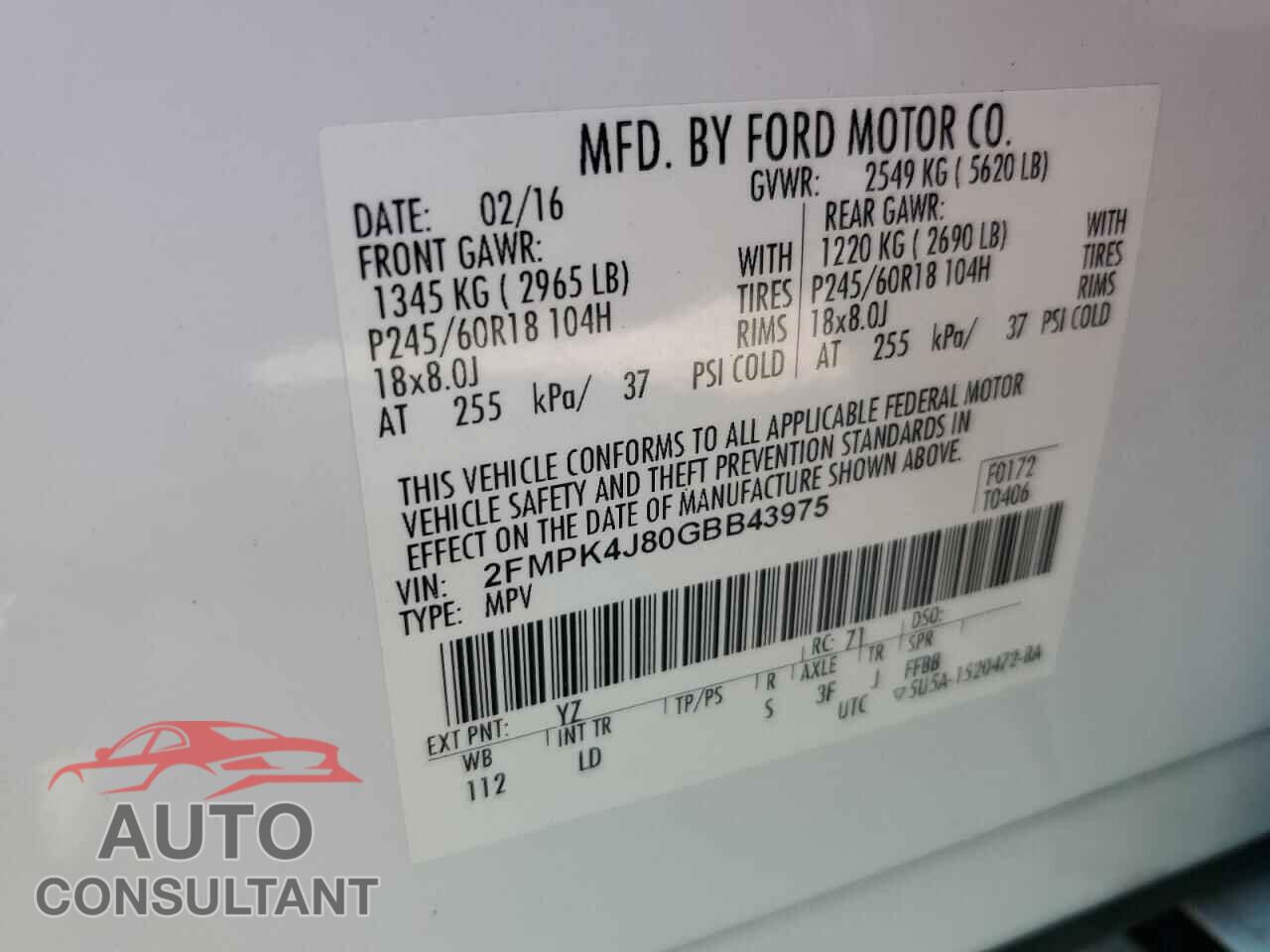 FORD EDGE 2016 - 2FMPK4J80GBB43975