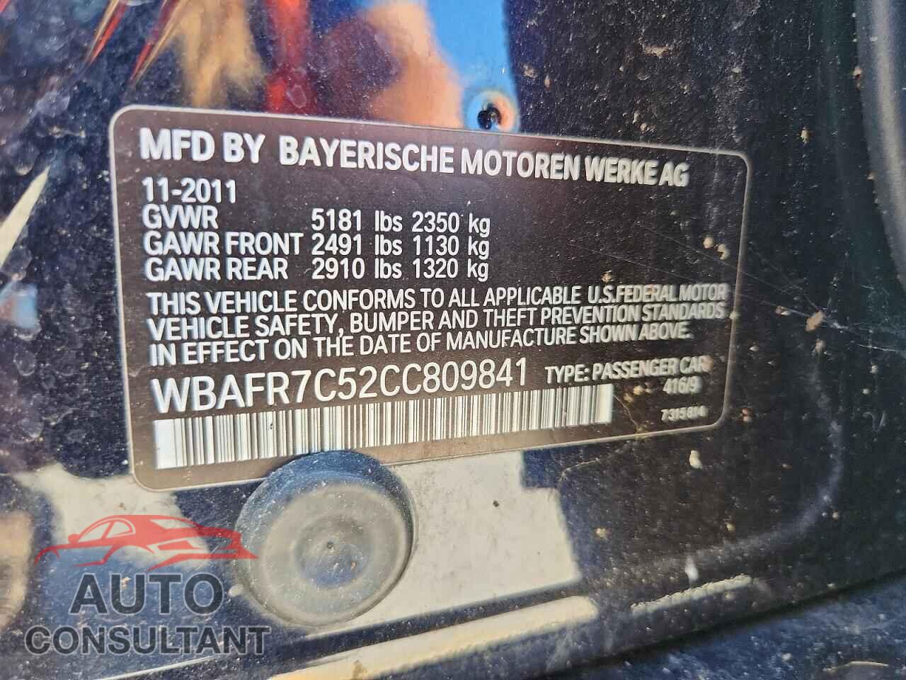 BMW 5 SERIES 2012 - WBAFR7C52CC809841