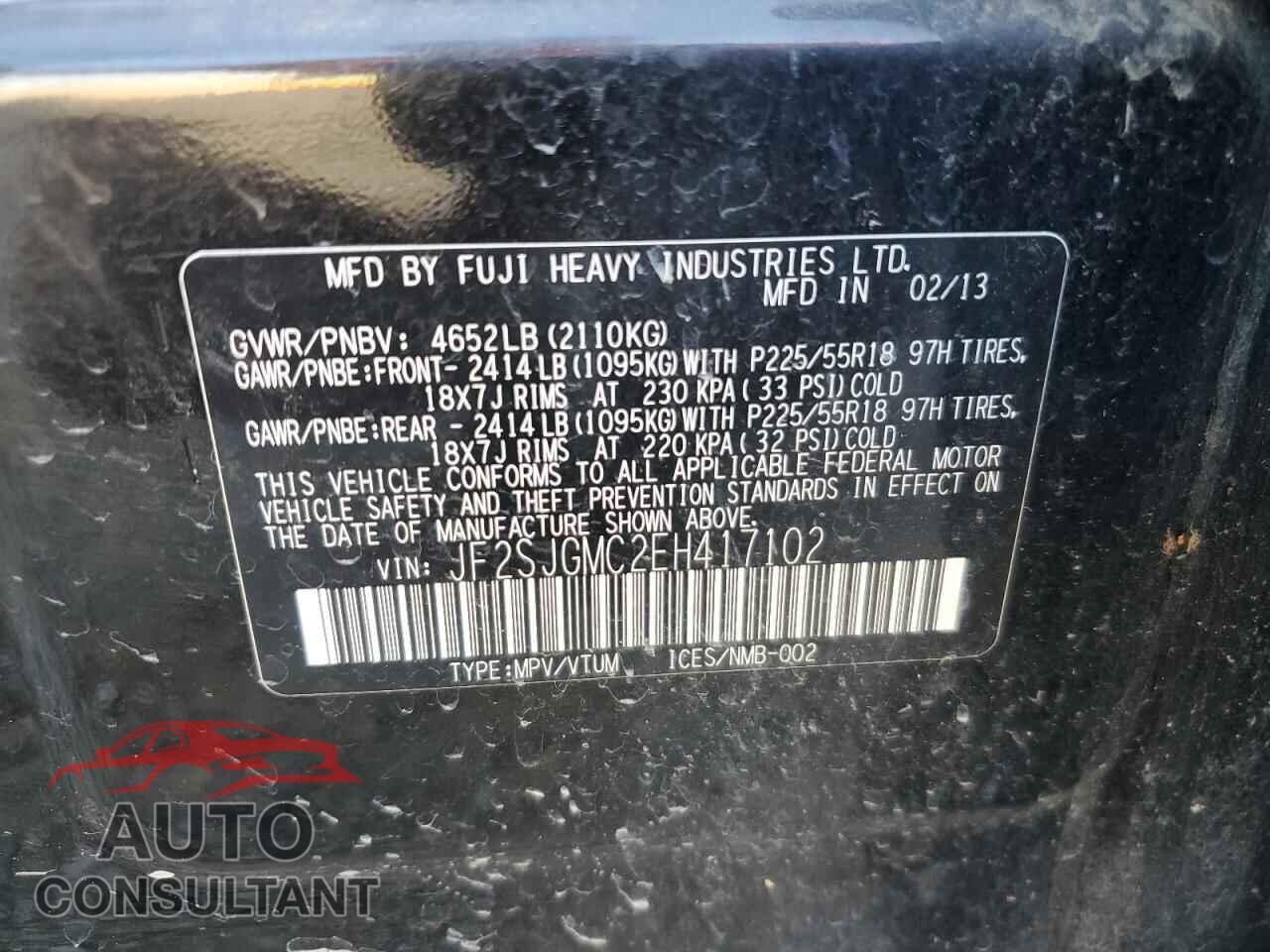 SUBARU FORESTER 2014 - JF2SJGMC2EH417102