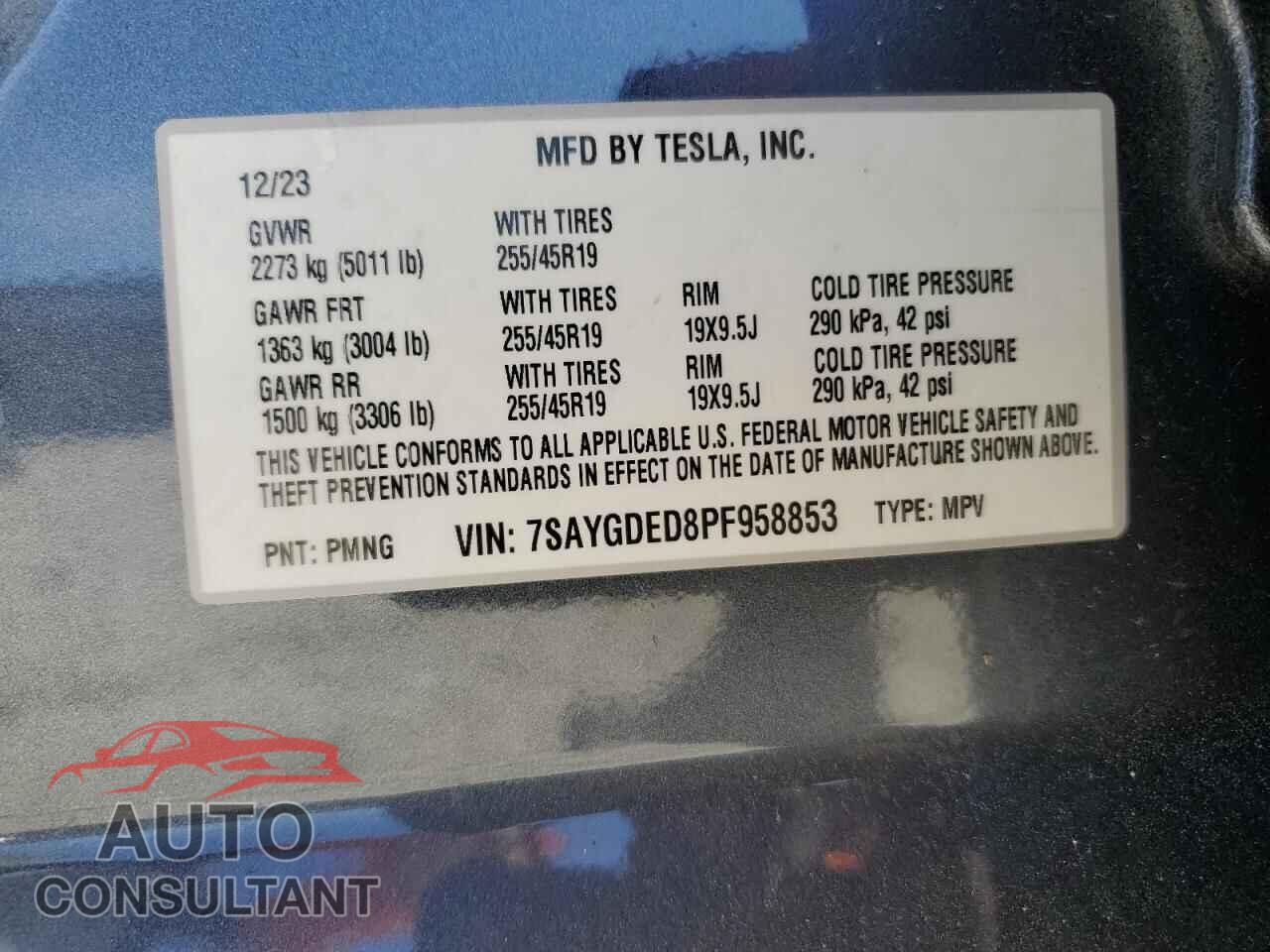 TESLA MODEL Y 2023 - 7SAYGDED8PF958853