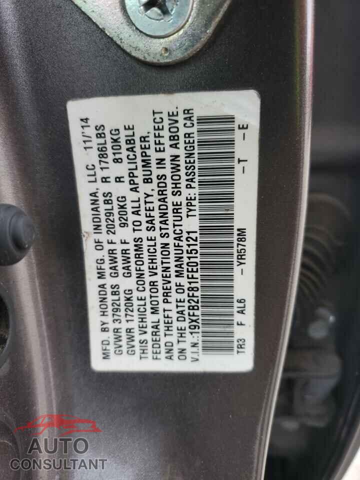 HONDA CIVIC 2015 - 19XFB2F81FE015121
