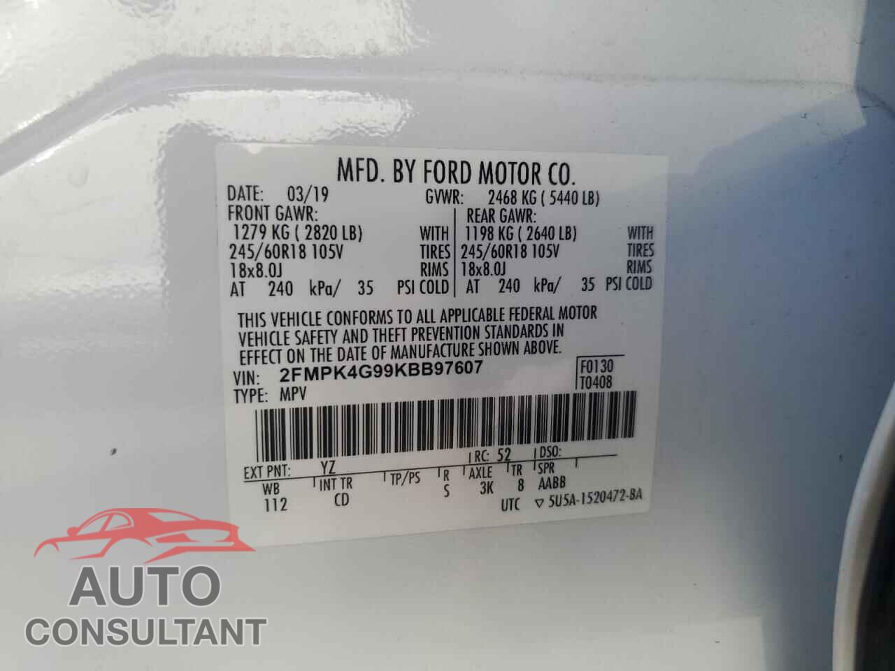FORD EDGE 2019 - 2FMPK4G99KBB97607