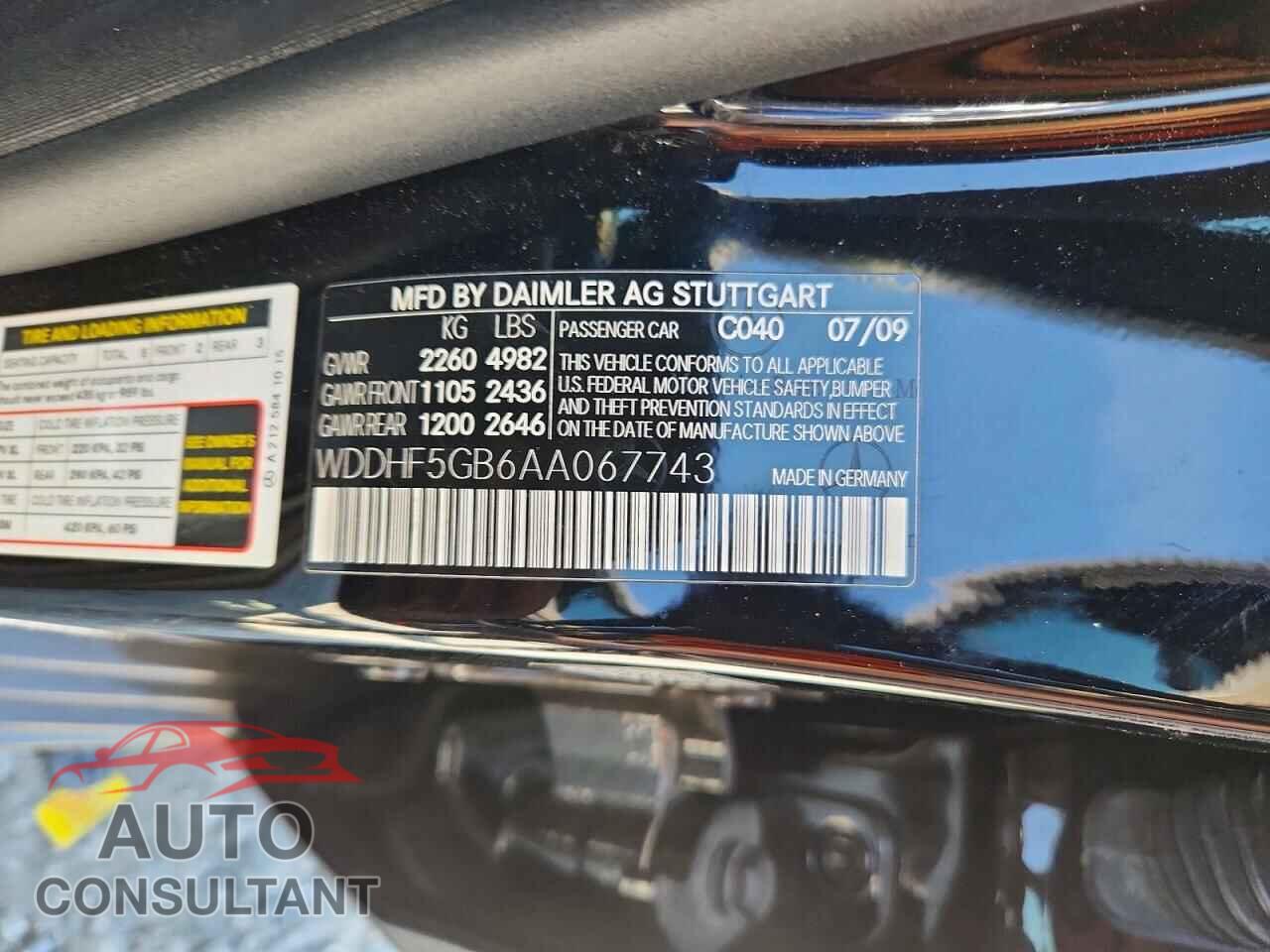 MERCEDES-BENZ E-CLASS 2010 - WDDHF5GB6AA067743