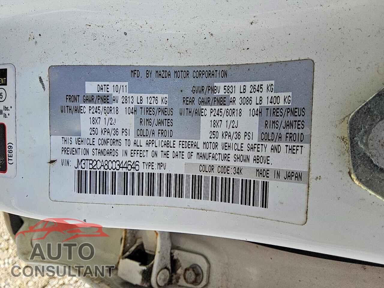 MAZDA CX-9 2012 - JM3TB2CA8C0344646