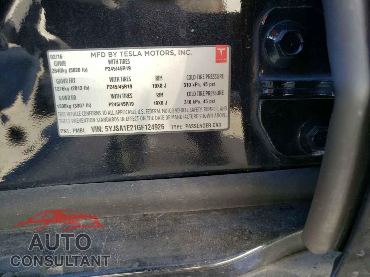 TESLA MODEL S 2016 - 5YJSA1E21GF124926