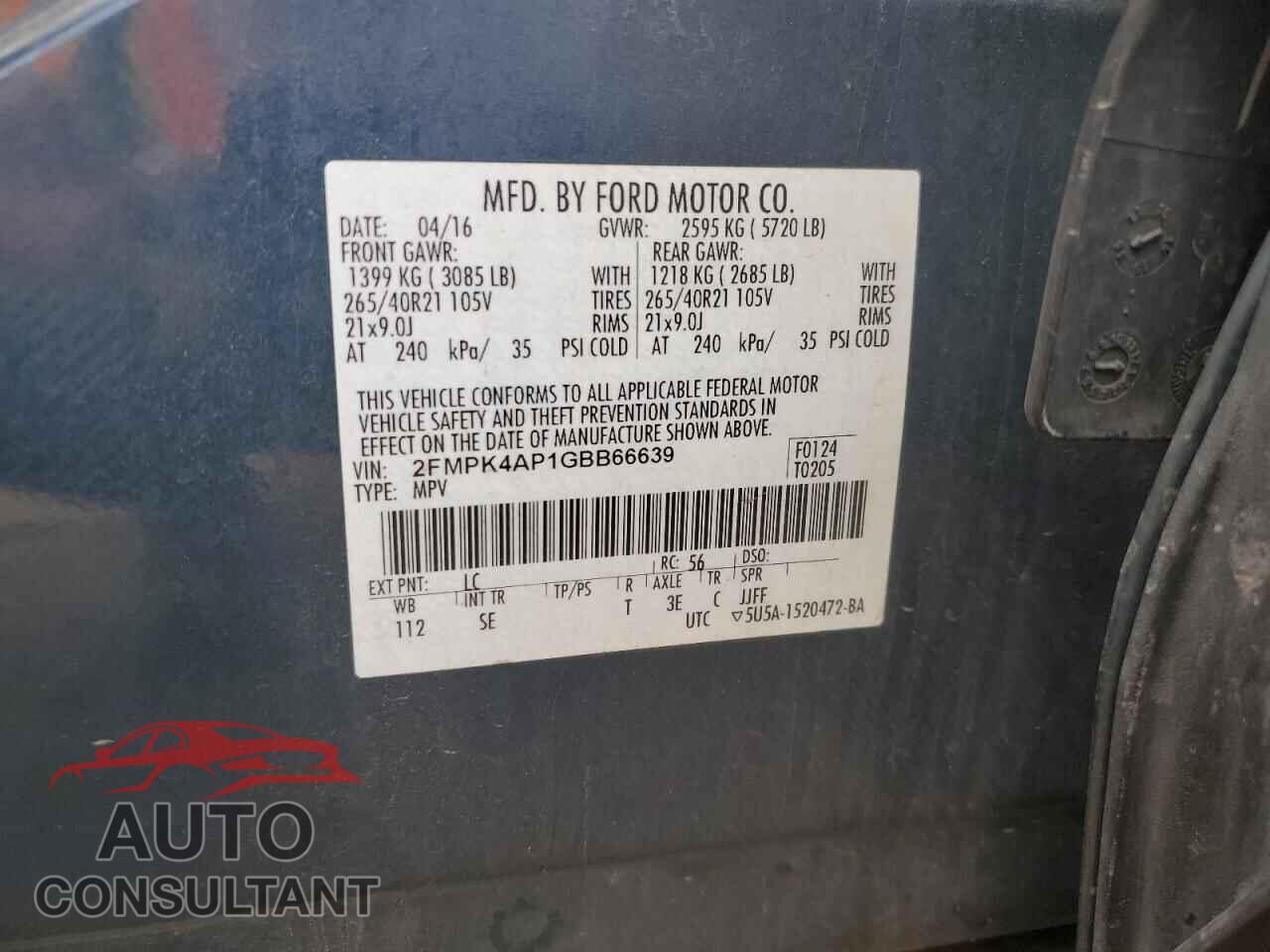 FORD EDGE 2016 - 2FMPK4AP1GBB66639
