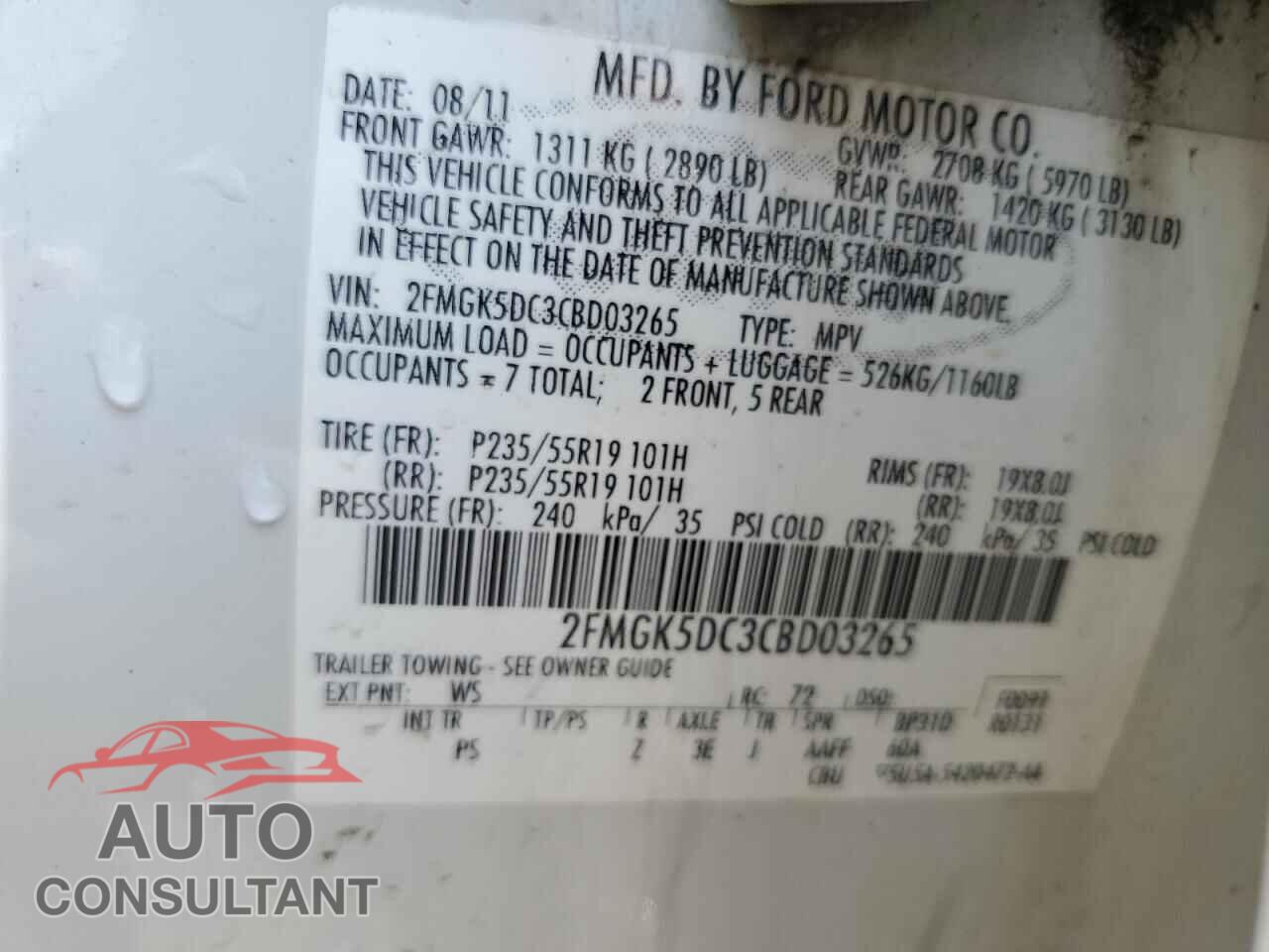 FORD FLEX 2012 - 2FMGK5DC3CBD03265
