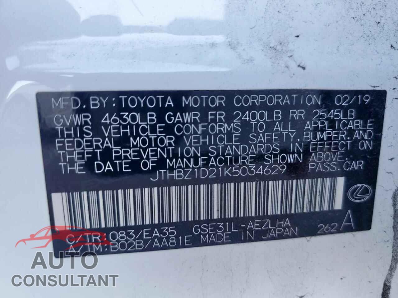 LEXUS IS 2019 - JTHBZ1D21K5034629