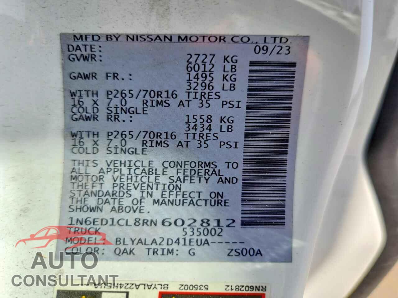NISSAN FRONTIER 2024 - 1N6ED1CL8RN602812