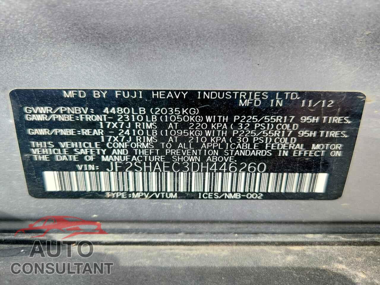 SUBARU FORESTER 2013 - JF2SHAEC3DH446260