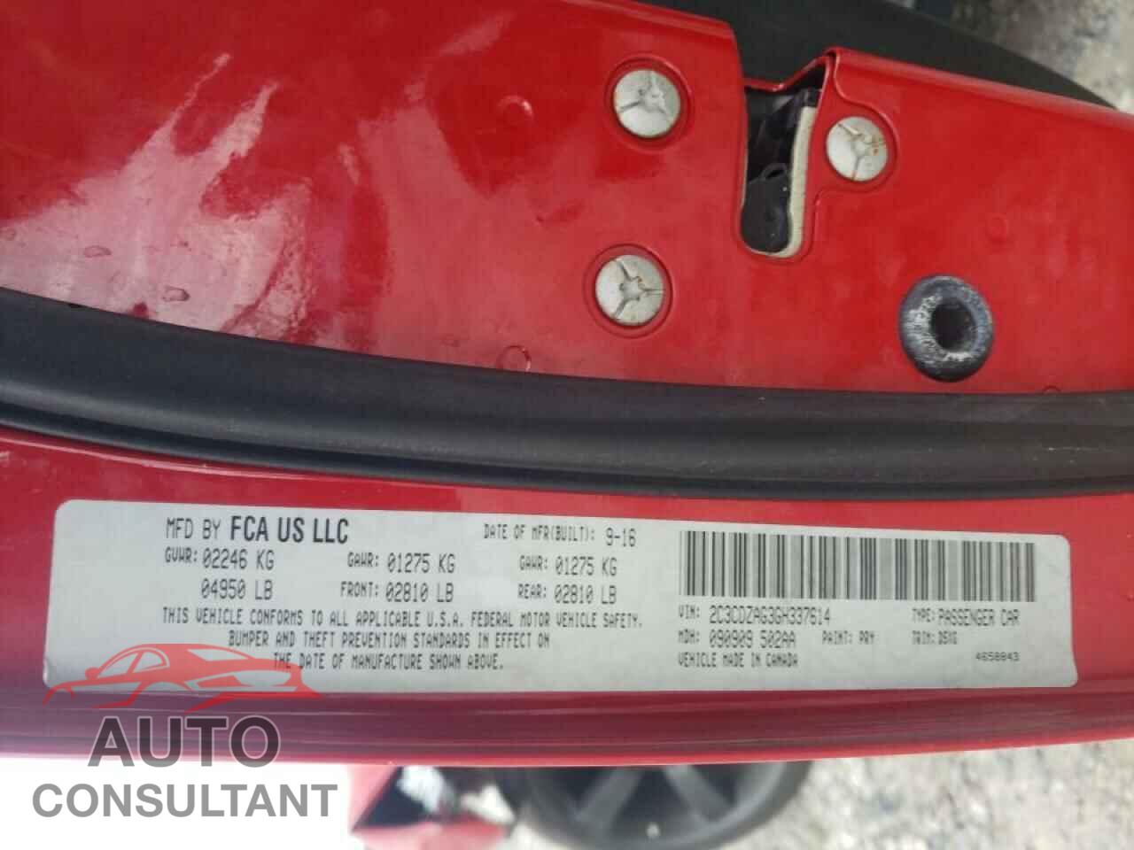 DODGE CHALLENGER 2016 - 2C3CDZAG3GH337614