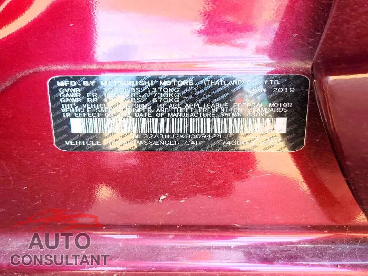 MITSUBISHI MIRAGE 2019 - ML32A3HJ2KH009424