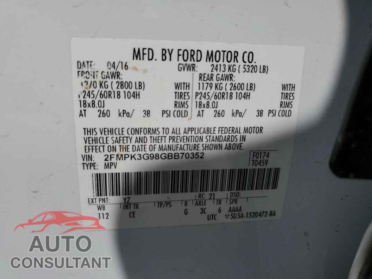 FORD EDGE 2016 - 2FMPK3G98GBB70352