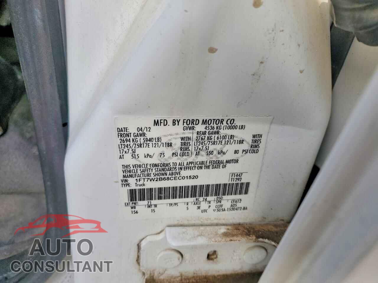 FORD F250 2012 - 1FT7W2B68CEC01520
