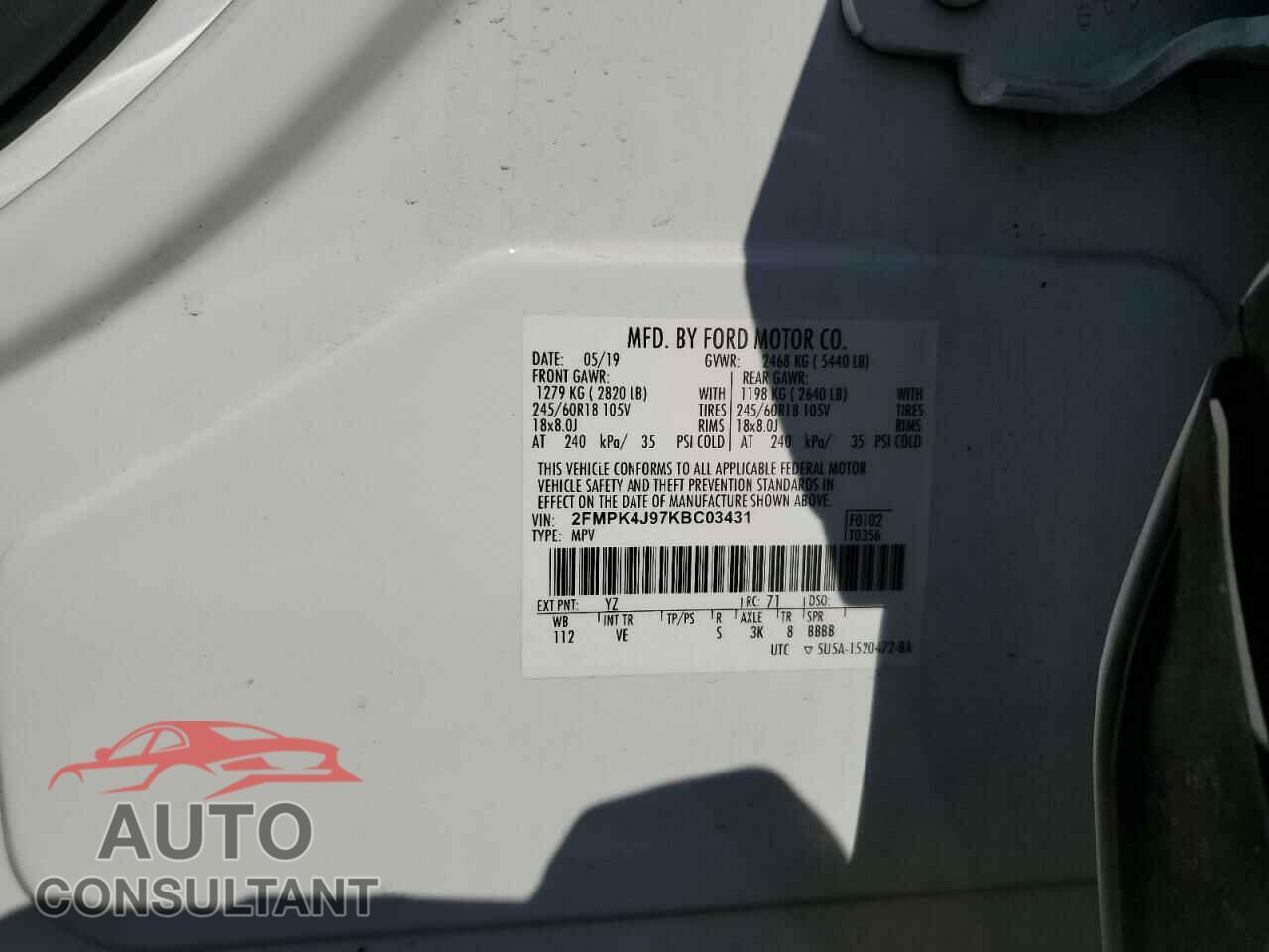 FORD EDGE 2019 - 2FMPK4J97KBC03431
