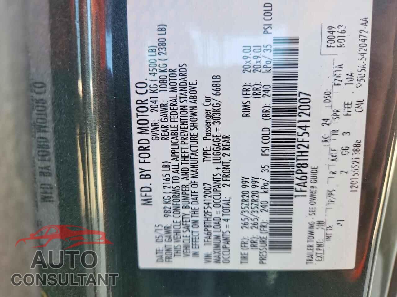 FORD MUSTANG 2015 - 1FA6P8TH2F5412007