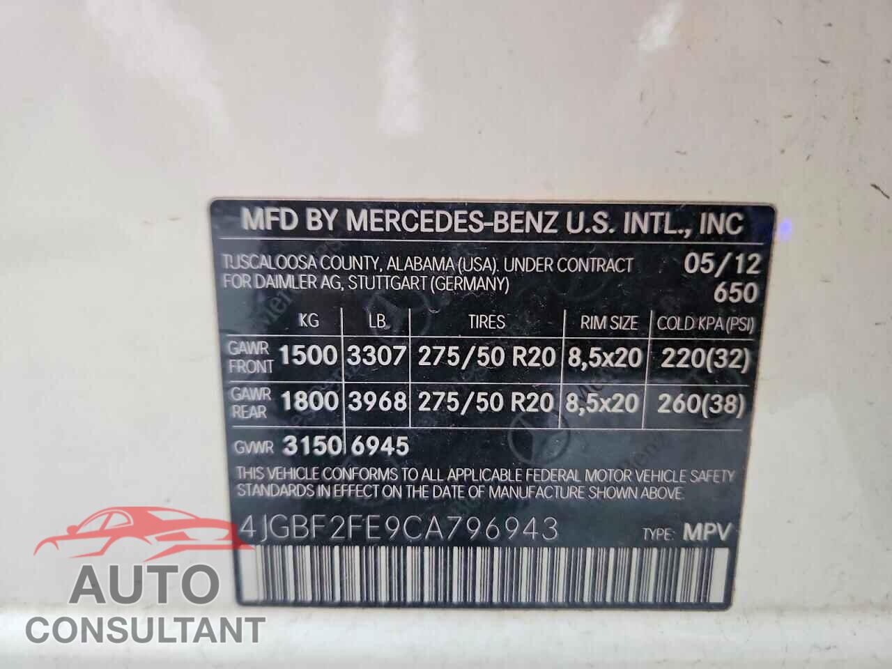MERCEDES-BENZ GL-CLASS 2012 - 4JGBF2FE9CA796943