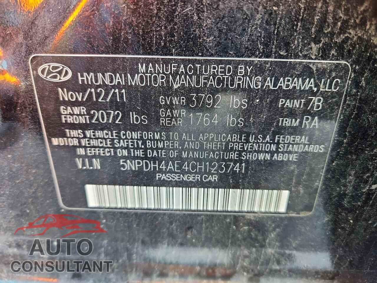 HYUNDAI ELANTRA 2012 - 5NPDH4AE4CH123741