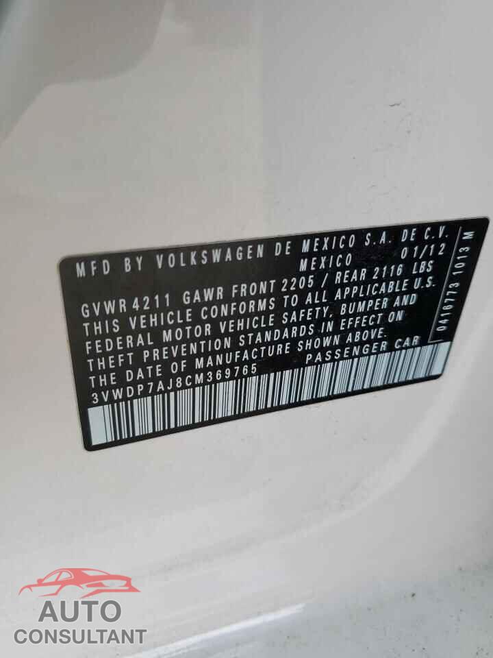 VOLKSWAGEN JETTA 2012 - 3VWDP7AJ8CM369765