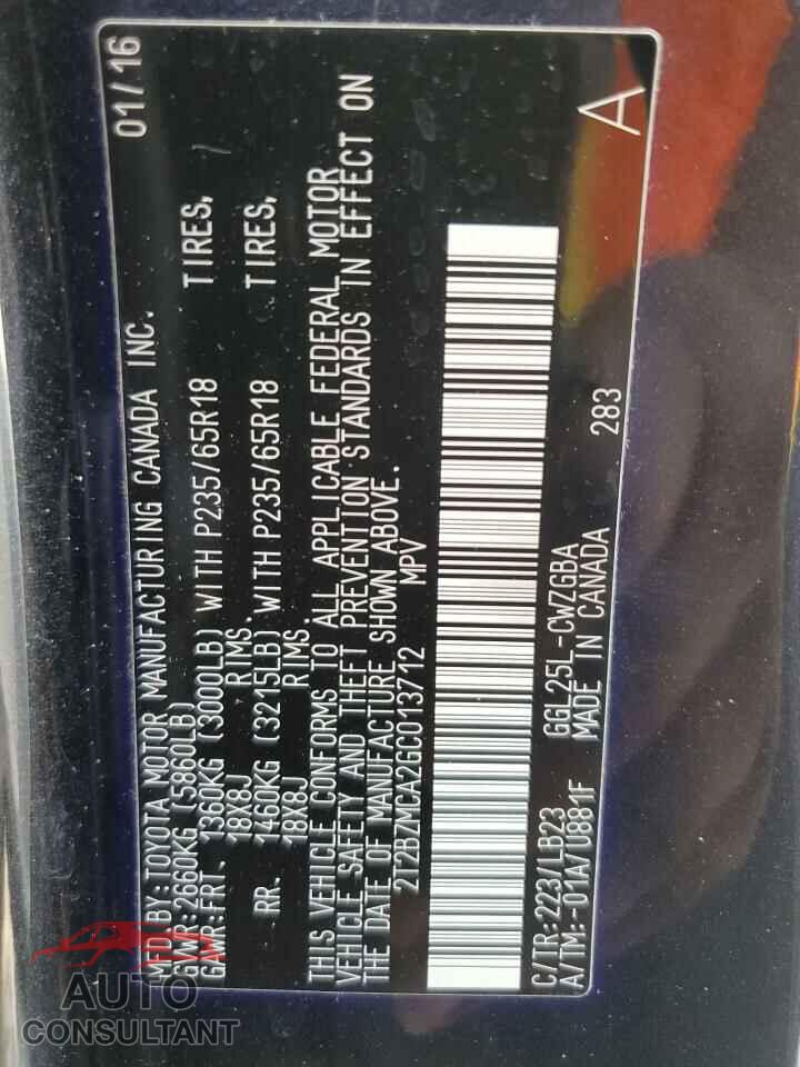 LEXUS RX350 2016 - 2T2BZMCA2GC013712