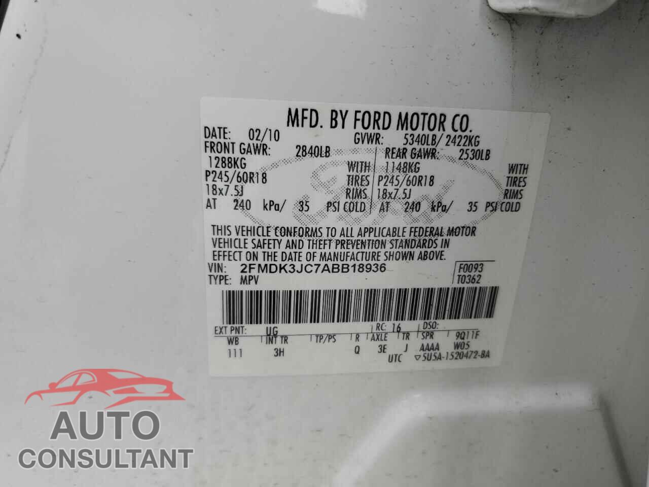 FORD EDGE 2010 - 2FMDK3JC7ABB18936