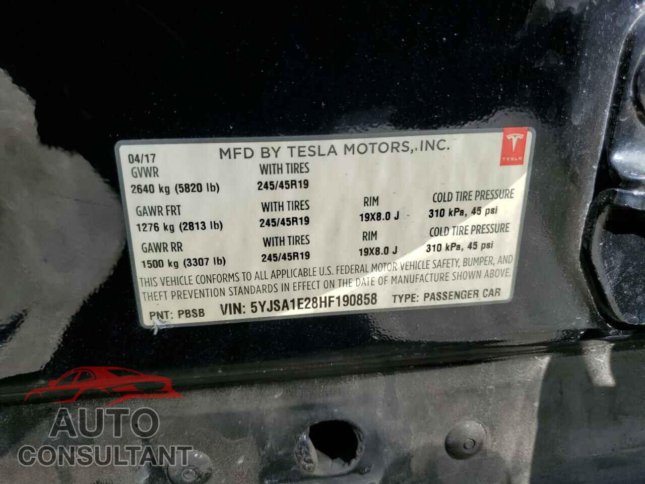 TESLA MODEL S 2017 - 5YJSA1E28HF190858