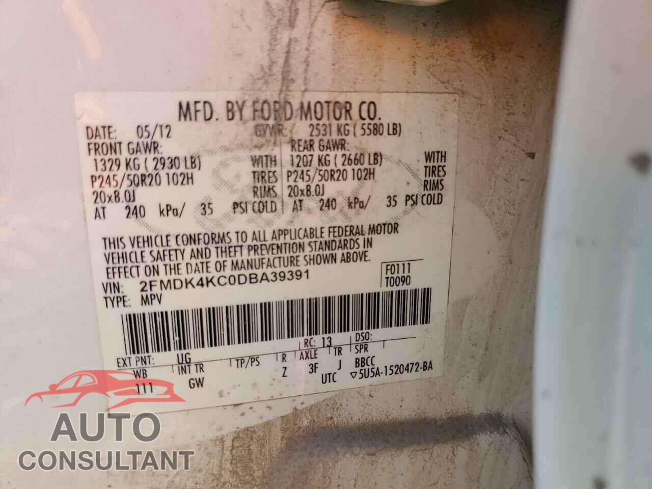 FORD EDGE 2013 - 2FMDK4KC0DBA39391