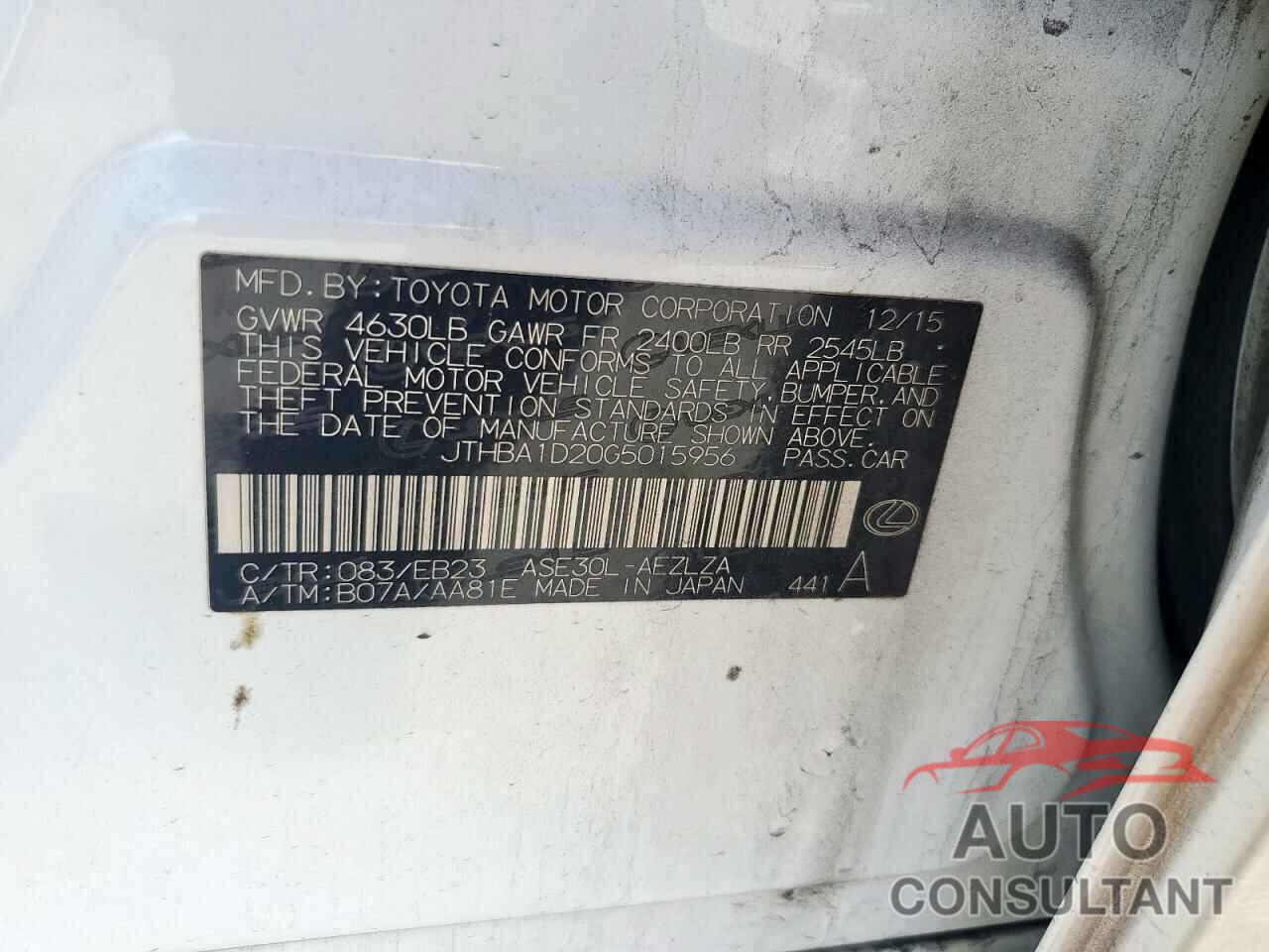 LEXUS IS 2016 - JTHBA1D20G5015956