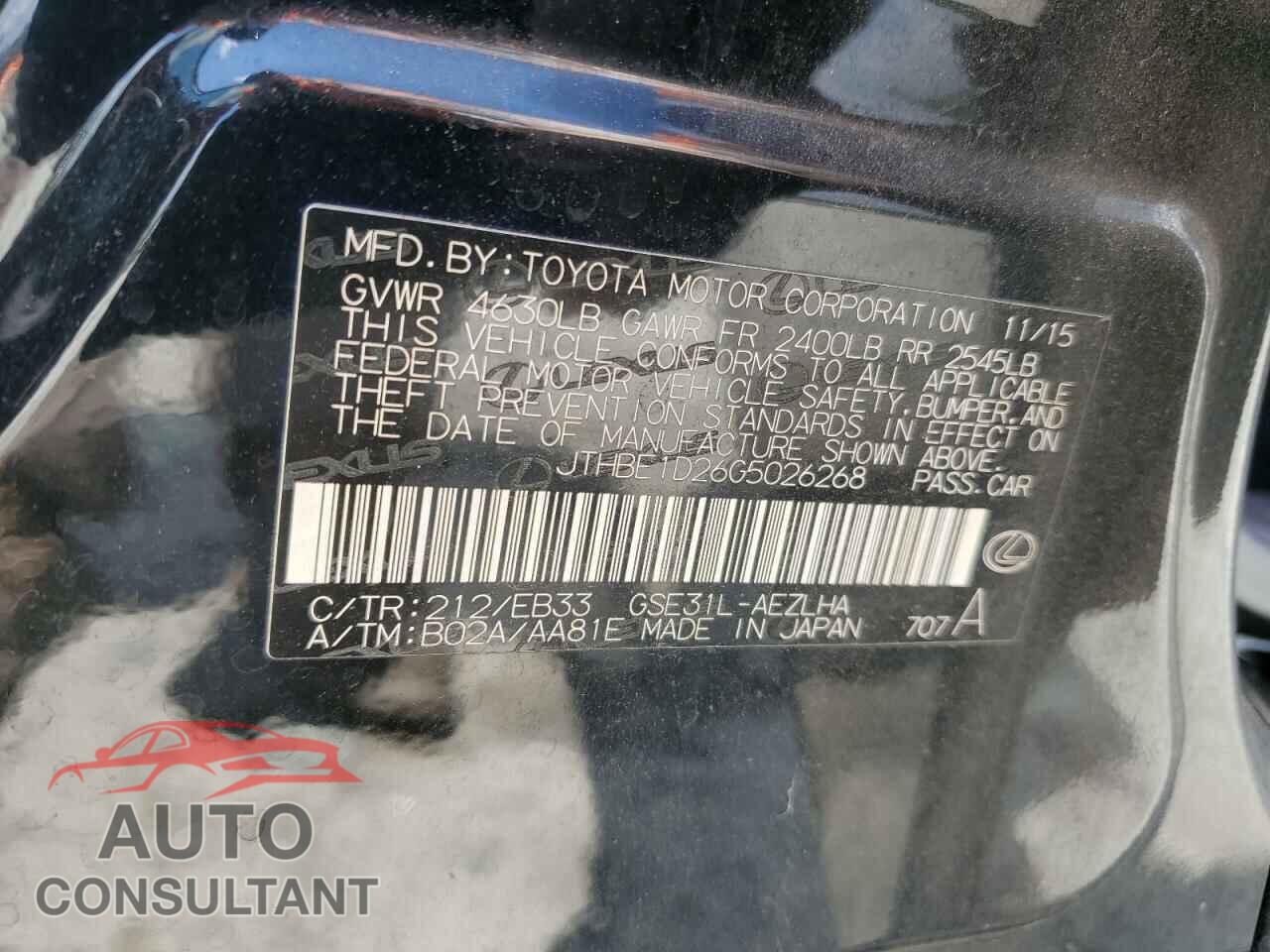 LEXUS IS 2016 - JTHBE1D26G5026268