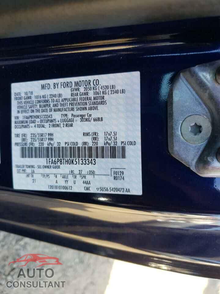 FORD MUSTANG 2019 - 1FA6P8TH0K5133343