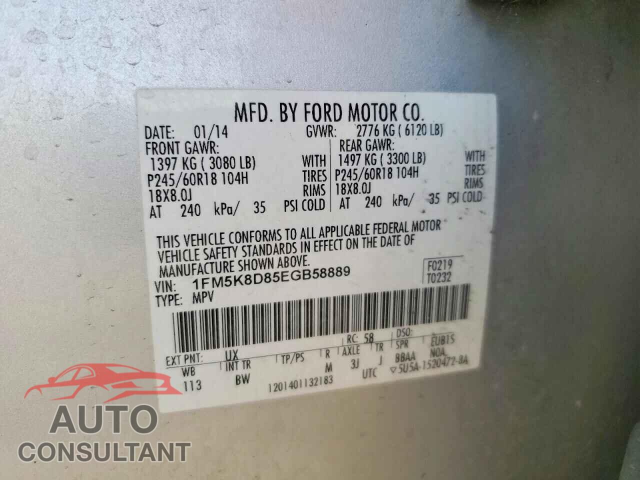 FORD EXPLORER 2014 - 1FM5K8D85EGB58889